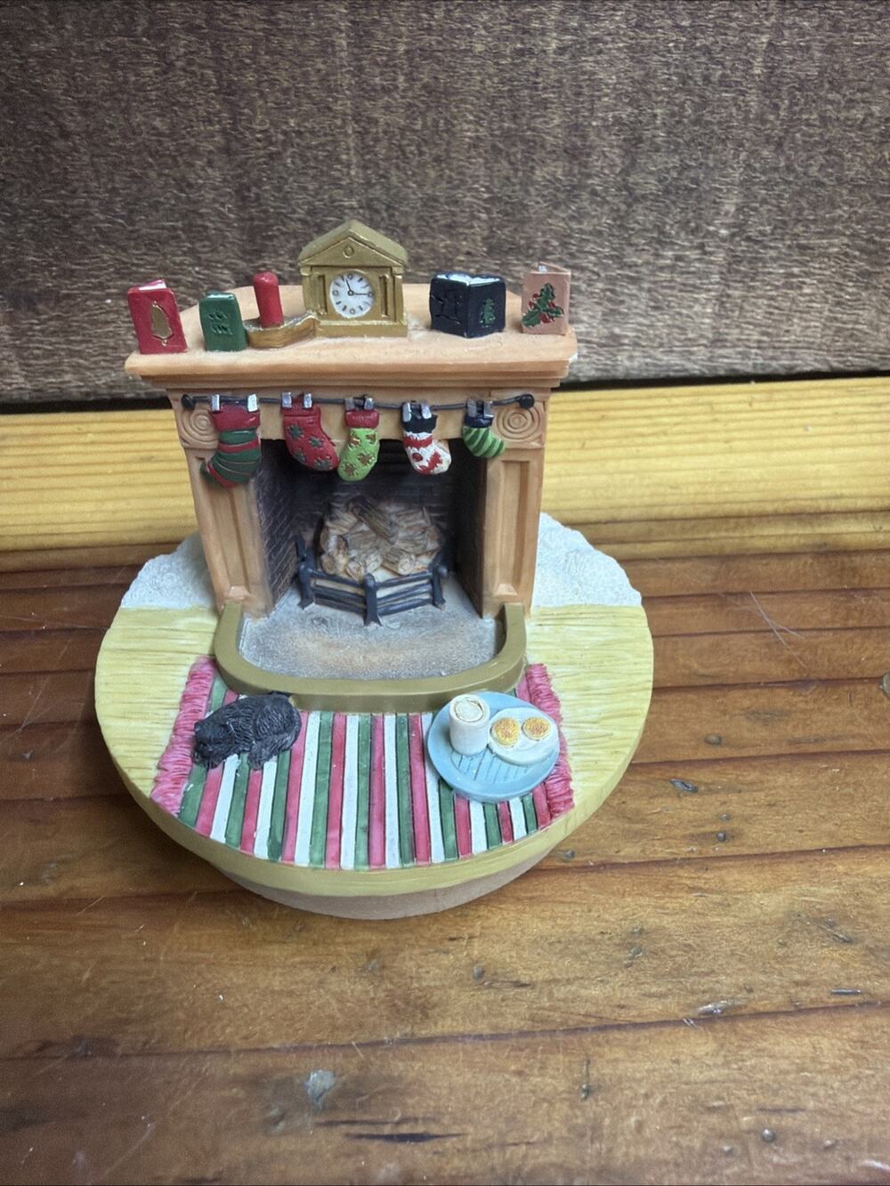 Vintage OUR AMERICA Candle Topper Christmas Eve Fireplace In Box
